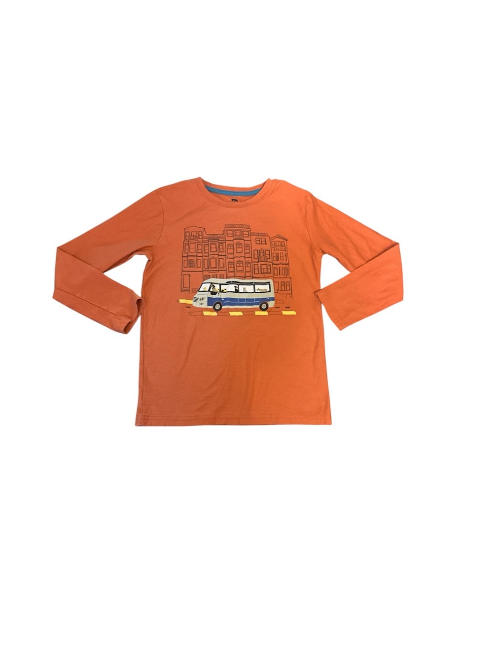 Tea Collection Orange Long-Sleeve Tee with Bus Graphic
